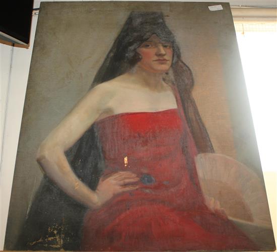 Large oil on canvas Spanish Girl unframed